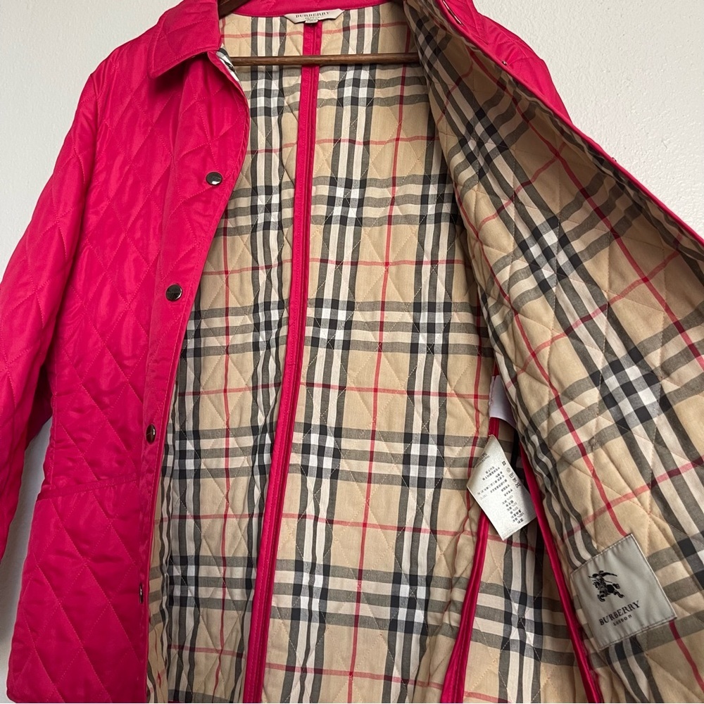 Burberry London Barn Coat Pink Diamond Quilted Nova Check Snap Authenticated M - Picture 6 of 16